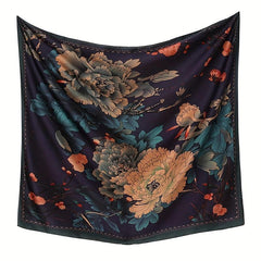 Phoenix Flower Print Scarf Satin Large Shawl Bandana Boho Head Wrap