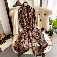 Satin Paisley Printed Scarf Sunscreen Shawl Wrap Outdoor