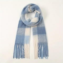 Fleece Tassel Scarf Block Warm Shawl Classic Casual Windproof Head Wrap Outdoor