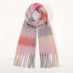 Fleece Tassel Scarf Block Warm Shawl Classic Casual Windproof Head Wrap Outdoor