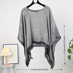 Gray Printed Large Shawl Silk Loose Pullover Shawl Windproof Sunscreen Cape