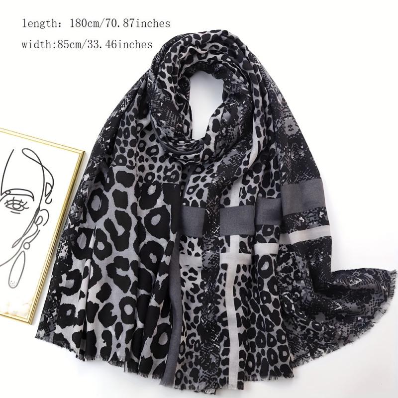 Leopard Print Matching Shawl Thin Breathable Tassel Scarf