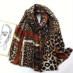 Leopard Print Matching Shawl Thin Breathable Tassel Scarf