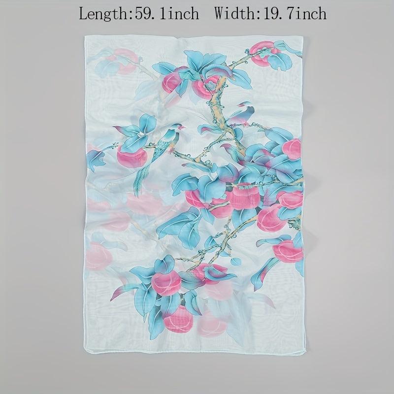 Floral Print Chiffon Scarf Bohemia Thin Shawl Windproof Head Wrap