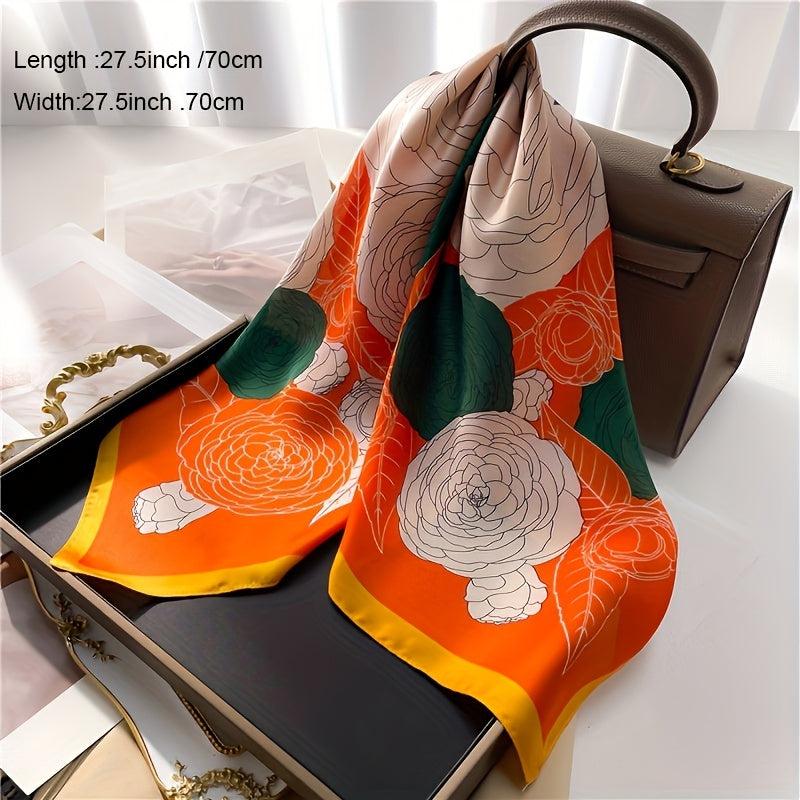 Camellia Print Satin Scarf Bandana Shawl