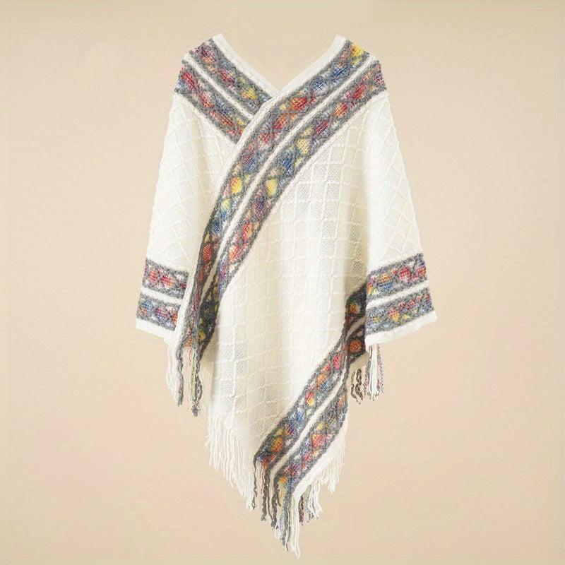 Large Woven Fringed Shawl Wrap Windproof Cape