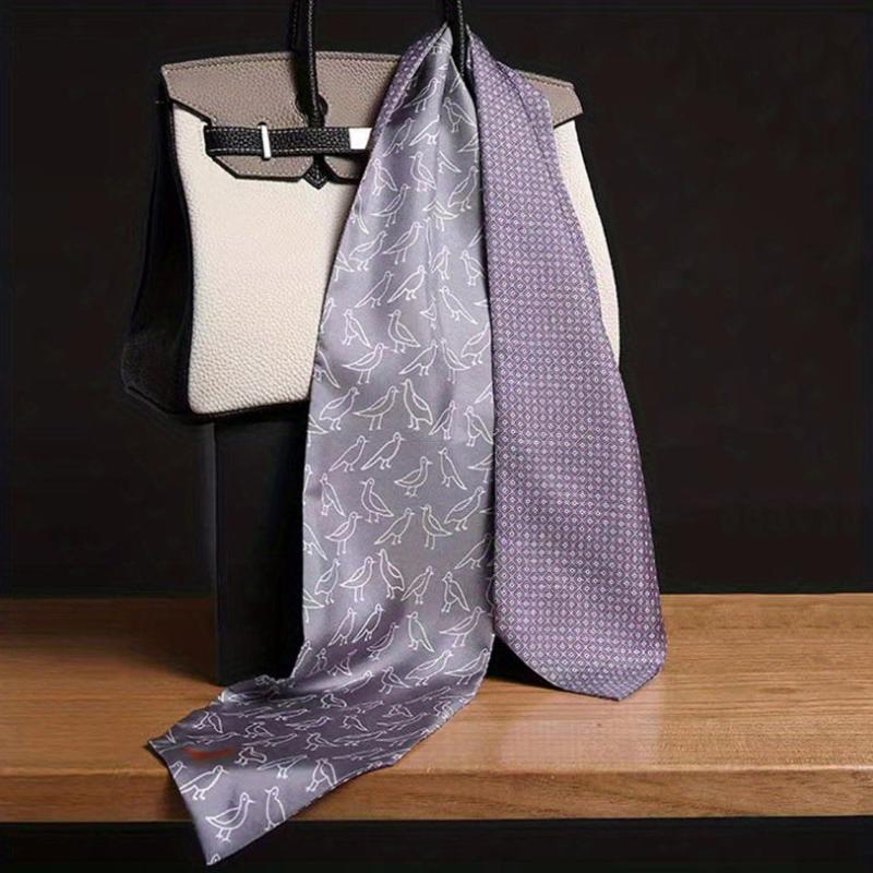 Geometric Print Skinny Scarf Reversible Ribbon Neckerchief Satin Scarves