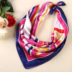 Striped Neckerchief Square Silk Scarf Women Head Wrap Hair Bandana