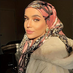 Square Women Hijab Print Head Scarves Ramadan Bandana Satin Silk Scarves