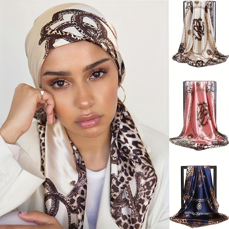 Square Women Hijab Print Head Scarves Ramadan Bandana Satin Silk Scarves