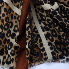 Leopard Pattern Thin Scarf Shawl Vintage Raw Edge Scarf Casual Wrap
