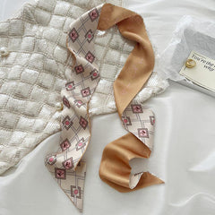 Floral Print Skinny Scarf Silk Hair Ribbon Boho Satin Neckerchief