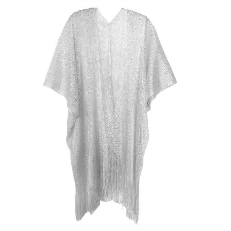 Solid Tassel Shawl Bikini Cover Up Women Sunscreen Cape Cardigan