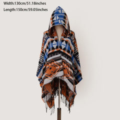 Vintage Geometric Plaid Shawl Scarf Blanket Wrap Dual Purpose Hooded Cloak