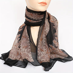Retro Printed Silky Scarf Lightweight Breathable Chiffon Neck Scarf