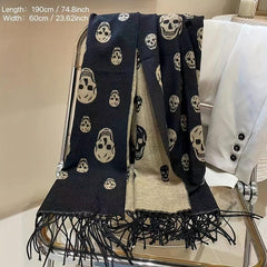 Skull Print Fringe Trim Scarf Warm Shawl Scarf Wrap