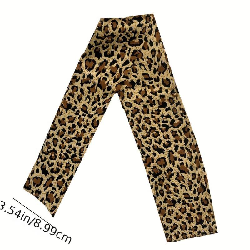 Leopard Print Silk Head Scarf Hair Bands Double Sided Turban
