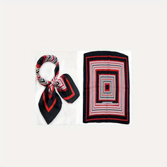 Satin Neckerchief Silk Square Scarf Striped Print Bandana Women Head Wrap