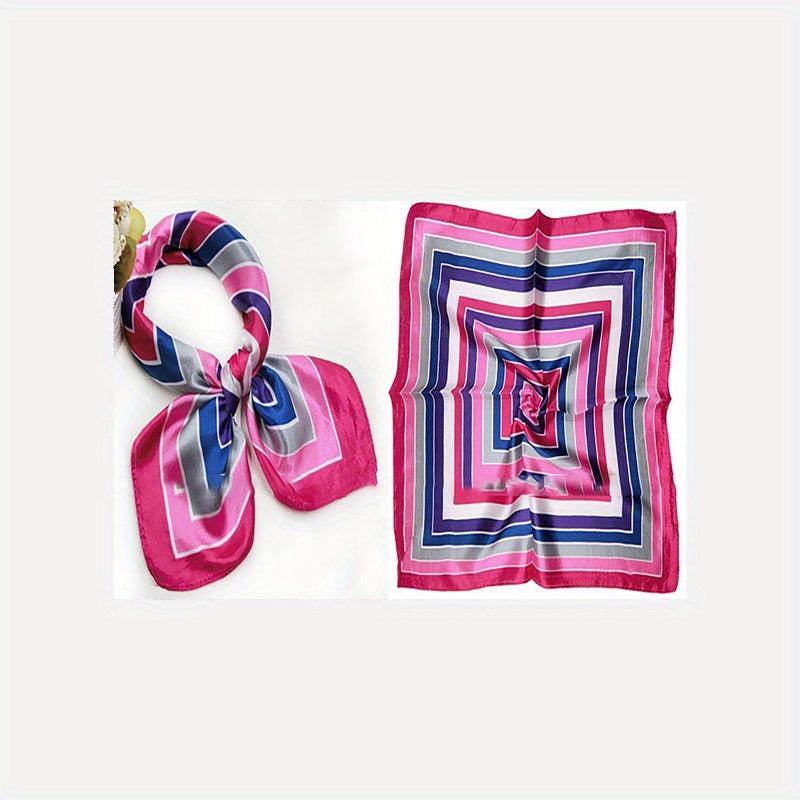 Satin Neckerchief Silk Square Scarf Striped Print Bandana Women Head Wrap