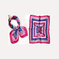 Satin Neckerchief Silk Square Scarf Striped Print Bandana Women Head Wrap