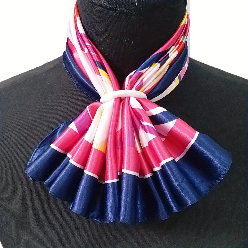 Satin Neckerchief Silk Square Scarf Striped Print Bandana Women Head Wrap