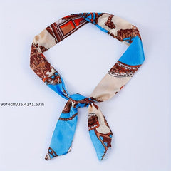 Chain Print Skinny Scarf Satin Neckerchief Long Ribbon Twilly Scarf
