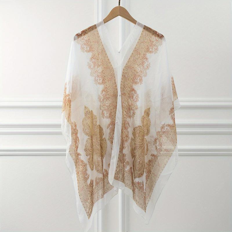 Paisley Print Gauze Shawl Sunproof Cover Up Loose Wrap Cardigan