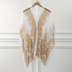 Paisley Print Gauze Shawl Sunproof Cover Up Loose Wrap Cardigan