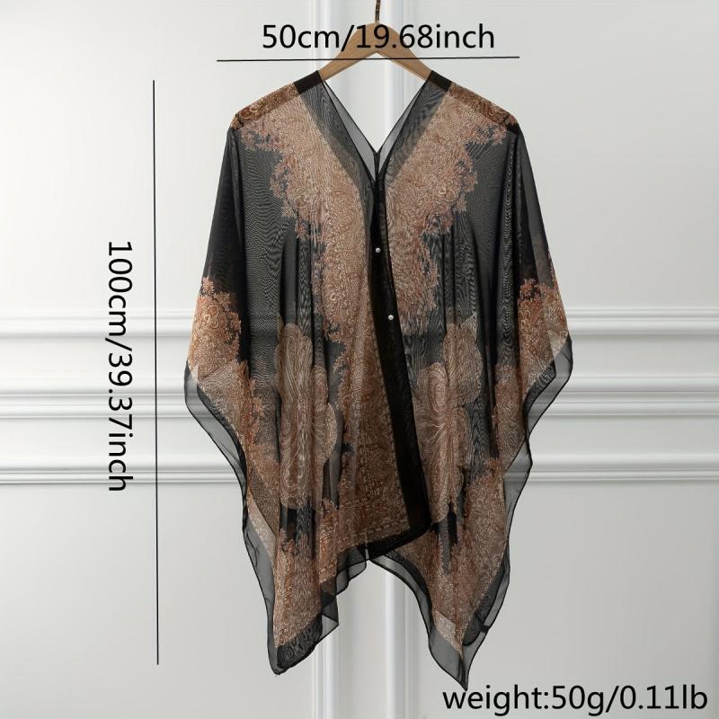 Paisley Print Gauze Shawl Sunproof Cover Up Loose Wrap Cardigan
