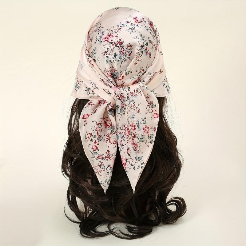 Satin Floral Print Bandana Scarf Neckerchief