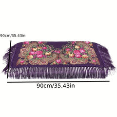 Boho Flower Print Shawl Tassel Wrap Vintage Windproof Warm Cape