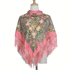 Boho Flower Print Shawl Tassel Wrap Vintage Windproof Warm Cape