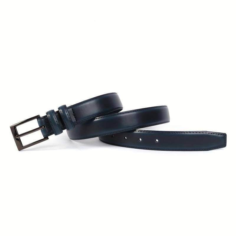 Navy Leather Men's Belt Formal Dress Single Pin Buckle