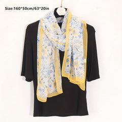 Floral Printed Scarf Lightweight Silk Shawl Sheer Scarf
