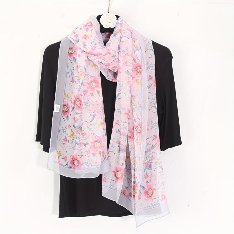 Floral Printed Scarf Lightweight Silk Shawl Sheer Scarf