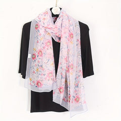 Floral Printed Scarf Lightweight Silk Shawl Sheer Scarf
