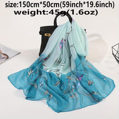 Flower Print Gradient Scarf Gauze Shawl Head Wrap