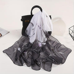 Flower Print Gradient Scarf Gauze Shawl Head Wrap