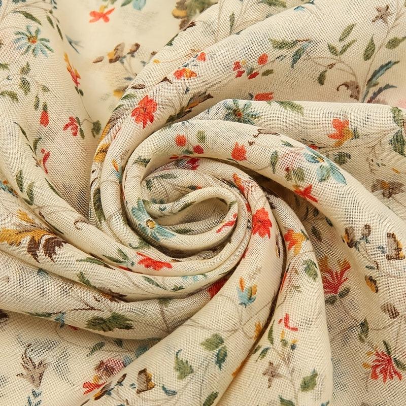 Boho Floral Printed Fringed Scarf Fall Winter Shawl