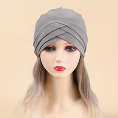 Three Layer Cross Turban Cap Solid Casual Head Wrap Bonnet