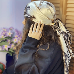 Leopard Chain Print Bandana Hijab Silk Square Scarf Vintage Turban
