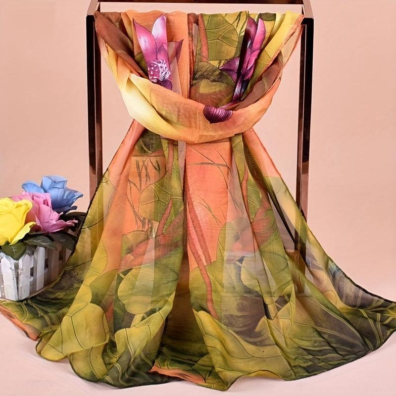 Lotus Tie Dye Print Chiffon Scarf Vintage Gradient Thin Shawl