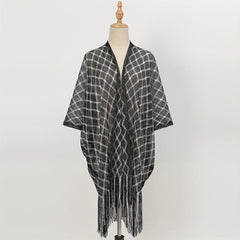 Geometric Striped Print Tassel Shawl Large Wrap Sunscreen Beach Towel