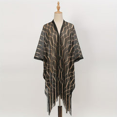 Geometric Striped Print Tassel Shawl Large Wrap Sunscreen Beach Towel
