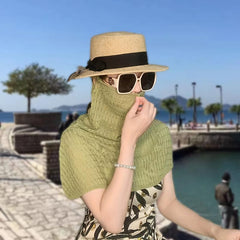 Ribbed Knitted Shawl Solid Thin Breathable Neck Gaiter Sunscreen Scarf