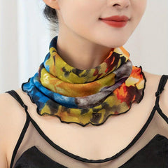 Boho Ruffle Scarf Tie Dye Print Gauze Neck Gaiter Ear Loop Veil