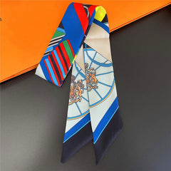 Vintage Print Skinny Scarf Classic Ribbon Neckerchief Twilly Scarf