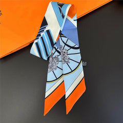 Vintage Print Skinny Scarf Classic Ribbon Neckerchief Twilly Scarf