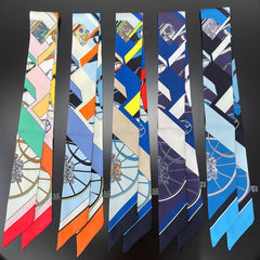 Vintage Print Skinny Scarf Classic Ribbon Neckerchief Twilly Scarf