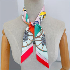 Vintage Print Skinny Scarf Classic Ribbon Neckerchief Twilly Scarf